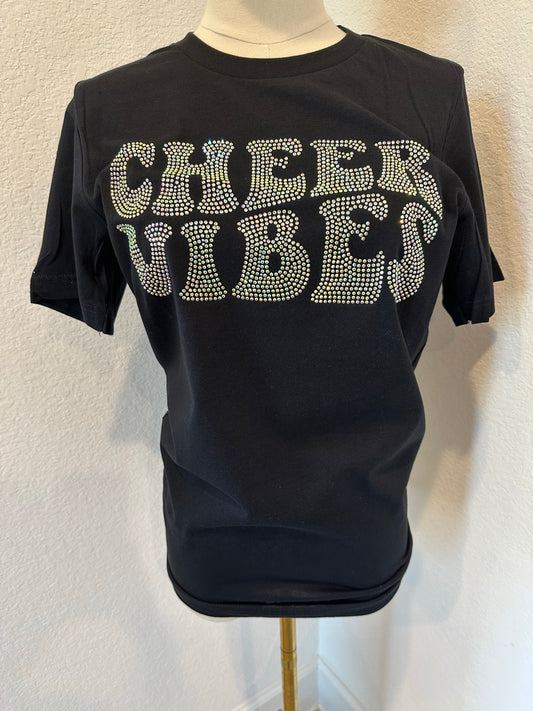 Cheer Vibes Rhinestone Black Tee
