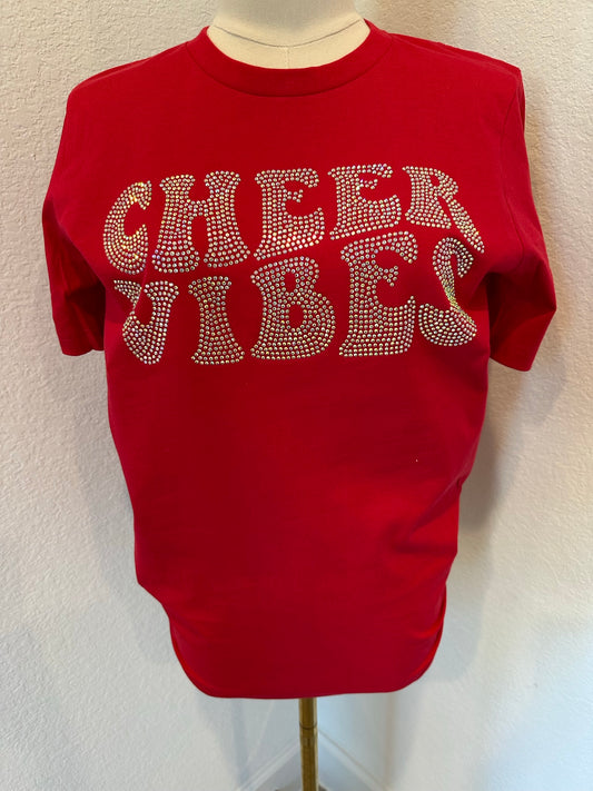 Cheer Vibes Rhinestone Red Tee